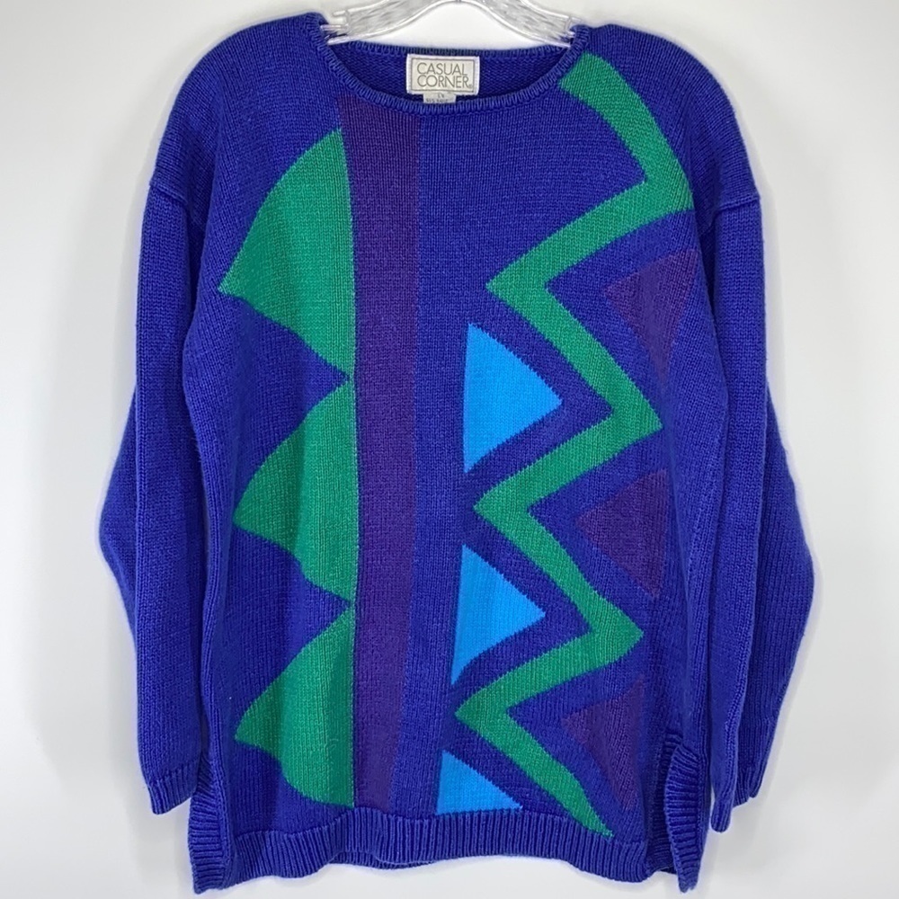 Vintage Casual Corner Blue Abstract Sweater Size Large